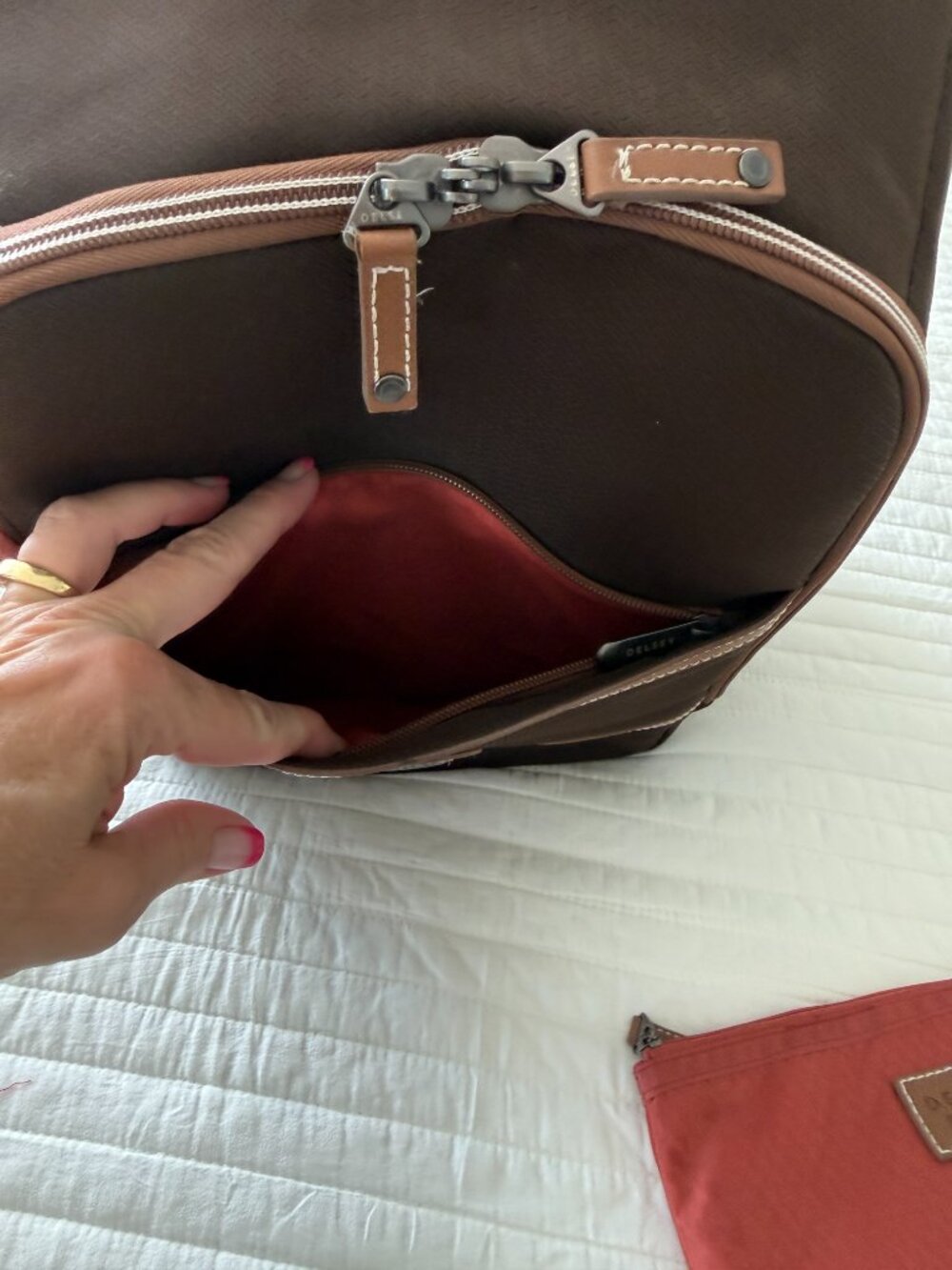 DELSEY Paris Chatelet Brown Travel Laptop Backpack Luggage Pass-Through + Pouch - Picture 4 of 16